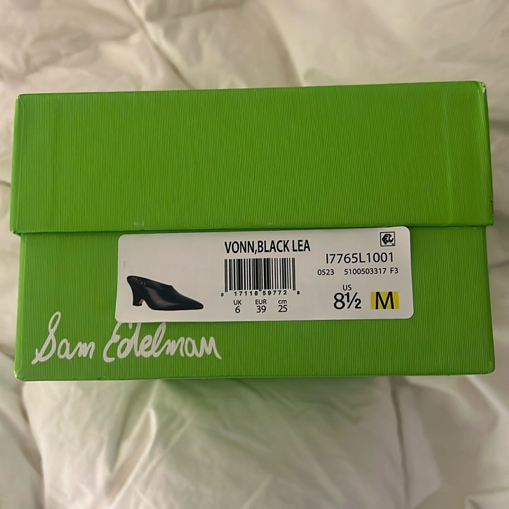 NIB - Sam Edelman Black Leather Vonn Heeled Mule - Size 8.5